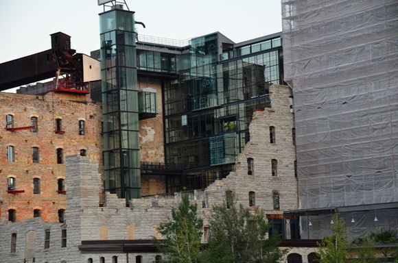A new are - old mill -- with new buildings retrofitted to the old mills